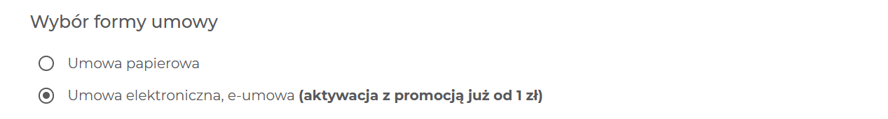 wyb&oacute;r formy umowy w formularzu zam&oacute;wienia